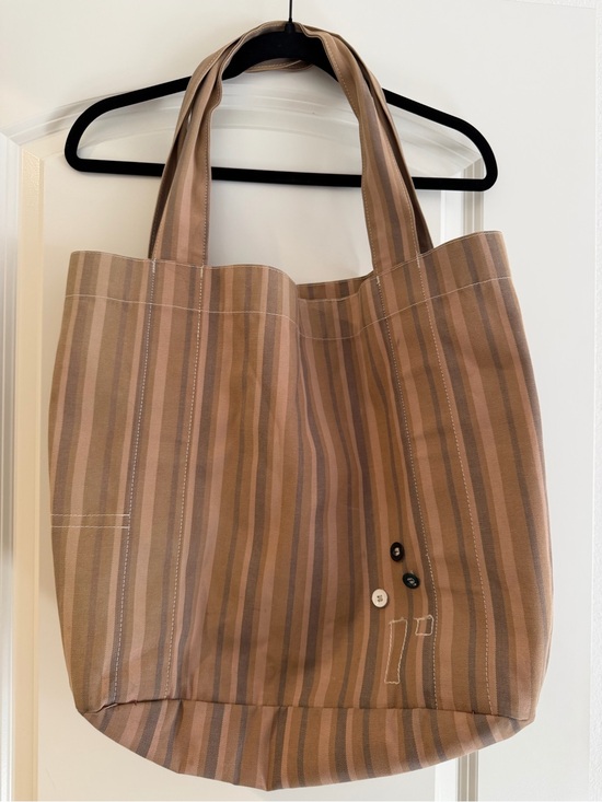 Rogan Handbags - Vintage Rogan NYC Denim Striped Brown Canvas Tote Bag